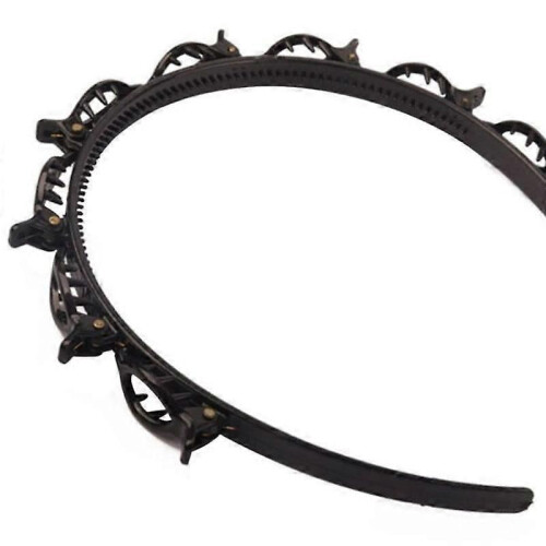 Version coréenne du serre-tête à double plaque avec frange fixe noire 1