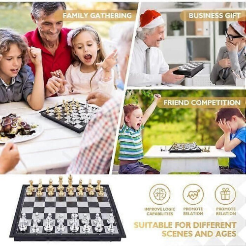 Magnetisk schackset Deluxe hopfällbart schackset, bärbart reseschackset med bräda och pjäser för barn 2
