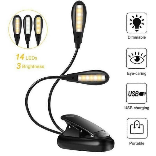 14 LED USB Rechargeable Eye-Caring Reading Light Flexible Clip-on Reading Lamp B- 1