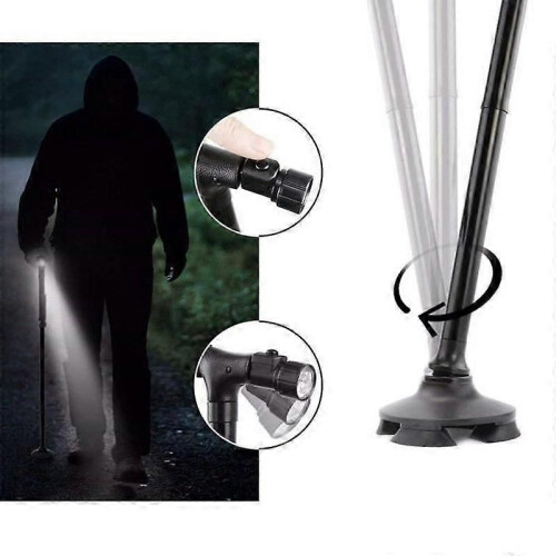 Foldable Walking Stick With LED Light Adjustable Folding Lightweight Walking Cane Black 1