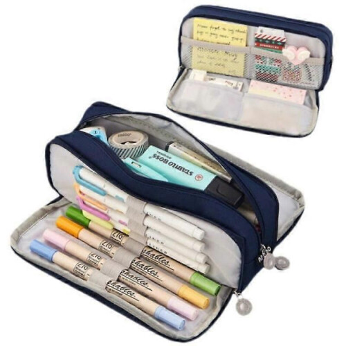 Solid Color Pencil Case Large Capacity with 3 Compartments Black 1