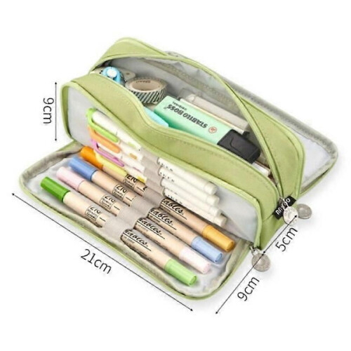 Solid Color Pencil Case Large Capacity with 3 Compartments Black 2