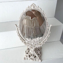 (Cream, 32*15.5*11cm) 1 Set Vintage Flower Engraved Makeup Mirror, Vintage Table Mirror for Bathroom Home, Elegant Rotatable Desktop Mirror, Home Decor