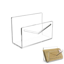 Acrylic Letter Holder with Transparent Design, Document Organizer Stand, Shiny Letter Tray for Office Desk, 4-Compartment