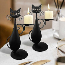 (Right) Novel Black Cat Candle Holder Vintage Candlestick Desktop Candle Stand Decor For Farmhouse Party Centerpiece Decoration Gift Zekai