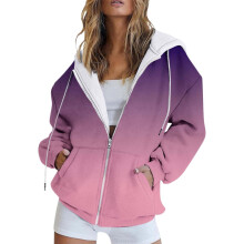 Women's Plus Size Hooded Sweatshirt Jacket with Zipper Pockets, Athletic Pullover Cardigan Top, XS Size