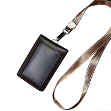 (Lychee Coffee Jumper) Professional Badge Holder with Clear ID Window Credit Card Slot and Lanyard Convenient for Work and School