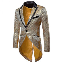 (S, Golden) Yunclos Mens Sequin Tailcoat Swallowtail Suit Jacket Party Show Tux Dress Coat Zekai