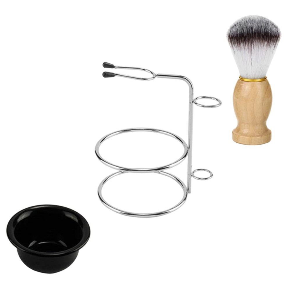 Razor Brush Holder Set with Stand for Men, Stainless Steel Shaving Brush and Bowl, Male Beard Grooming Kit