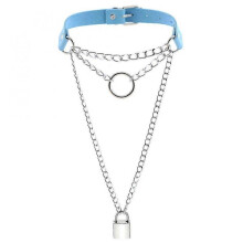 (Blue) Vintage Choker Collar Necklace,punk Goth Pu Leather Collar Choker Necklace For Men Women Girls Boys