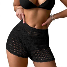 (S, Black) Women Highs Waist Swimsuit Bottom Hollow Out Swim Shorts Cover Up Solid Color Swimsuit Bottom Cover Up for Beachwears  Black L