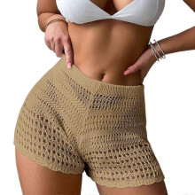 (M, Khaki) Women Highs Waist Swimsuit Bottom Hollow Out Swim Shorts Cover Up Solid Color Swimsuit Bottom Cover Up for Beachwears  Black L