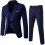 (S, Navy blue) Men's 3 Piece Slim Fit Suit Set One Button Solid Jacket Vest Pants Business Set 1