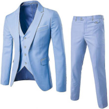 (4XL, Blue) Men's 3 Piece Slim Fit Suit Set One Button Solid Jacket Vest Pants Business Set