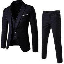 (4XL, Black) Men's 3 Piece Slim Fit Suit Set One Button Solid Jacket Vest Pants Business Set