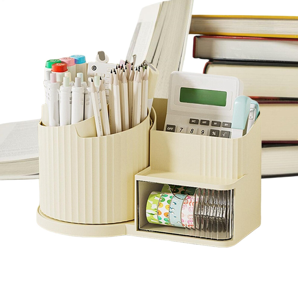Rotating Pen Holder for Desk, 360 Desktop Organizer with Storage Box - Divided Compartments for Students, Women, Girls, and Office Supplies-image-OPC-PK7ZWNM-NEW