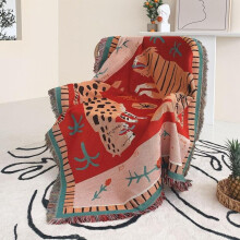 (130x160cm/51x63inch, Leopard & Tiger & Floral) Tiger & Floral & Leopard-Print Blankets, Christmas Decor Boho Soft Tassel Decor Throw Blanket, Air-conditioned Room Blanket, Warm Napping