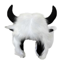 (White) Furry Bull Hat Headwear with Cartoon Horns Halloween Gift Warm Soft Hat with Earflap for Outdoor Adventures  coffee