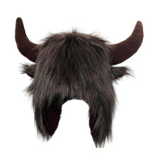 (coffee) Furry Bull Hat Headwear with Cartoon Horns Halloween Gift Warm Soft Hat with Earflap for Outdoor Adventures  coffee