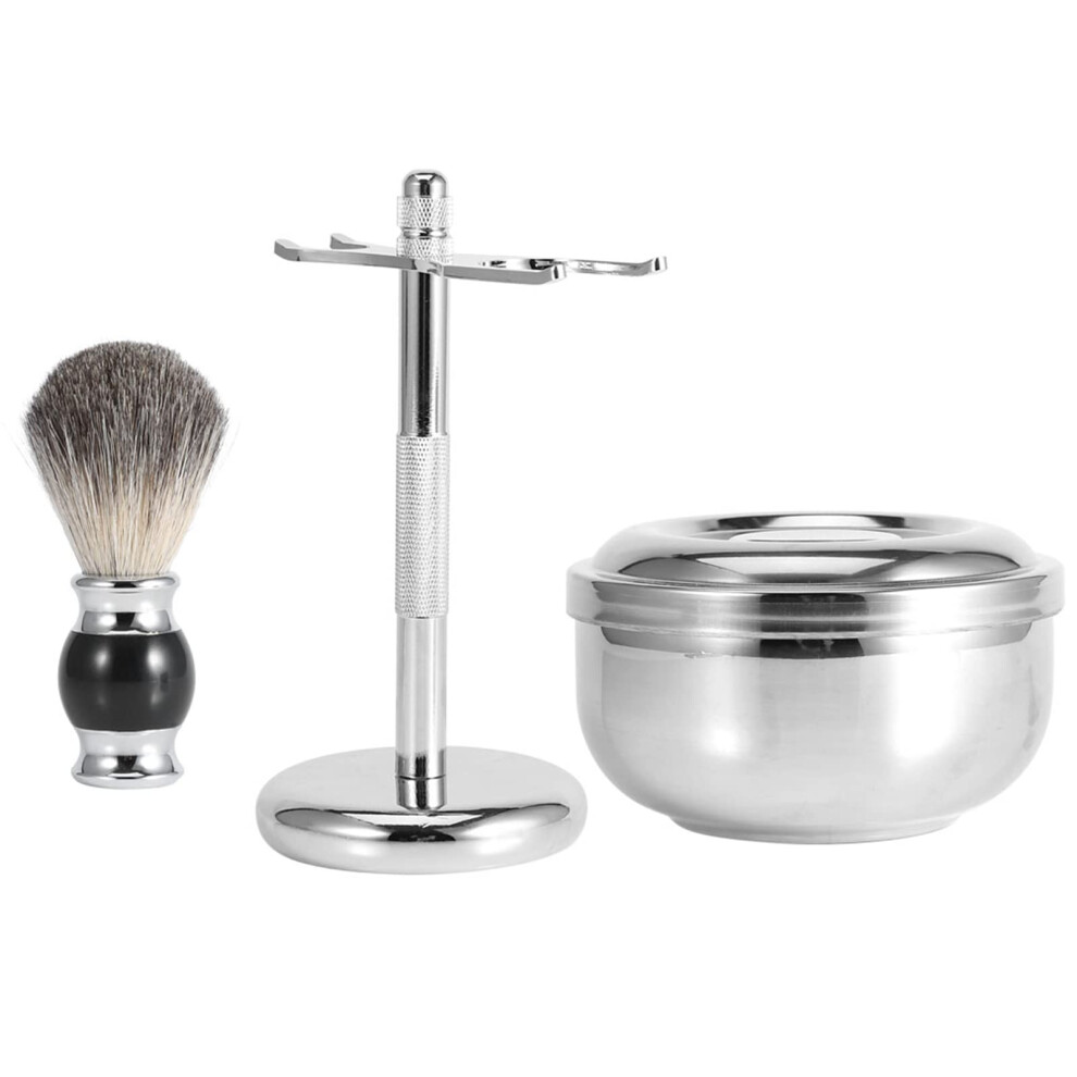 Alloy Soap Dish with Synthetic Badger Hair Brush Holder for Professional Beard Grooming Tool for Men