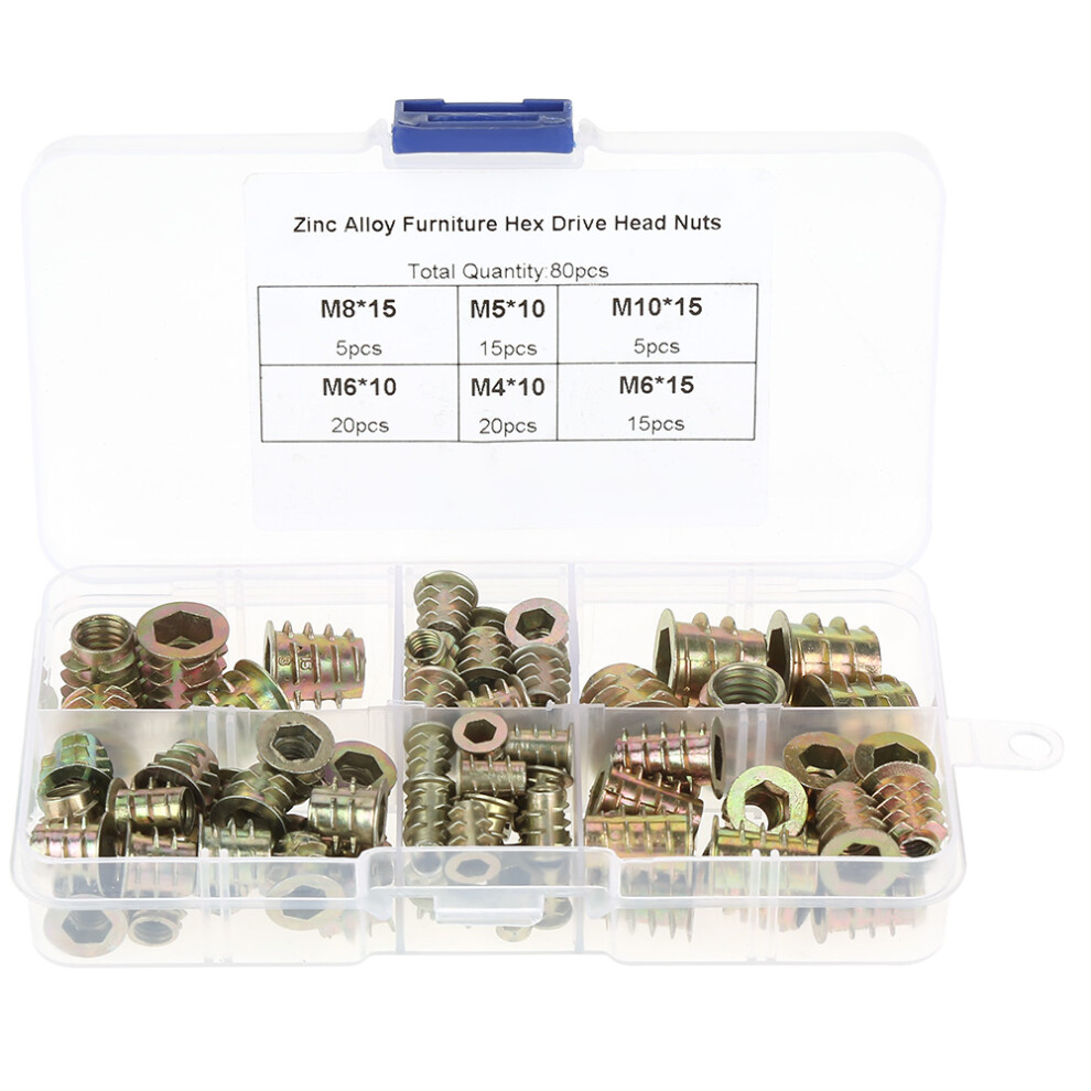 80pcs M4/M5/M6/M8/M10 Zinc Alloy Screw in Type Hex
