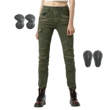 Motorcycle Jeans for Women XL, Crash Resistant Straight Leg Trousers with 4 Protective Gear Options, Green Color