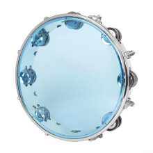 Tambourine Hand Drum 10 Inch Blue Leather with Double Row Metal Jingles Beech Wood for Music and Party Gifts