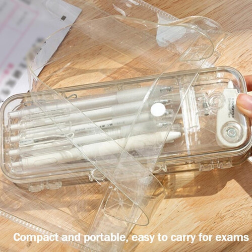 Transparent Double-Layer Pen Case for Standardized Storage, Black Color, Exam-Specific Design, Versatile Organization 1