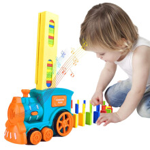 Domino Train Toy Set with 60 Colorful Domino Blocks, Electric Train with Lights and Sounds for Kids, Blue Lake