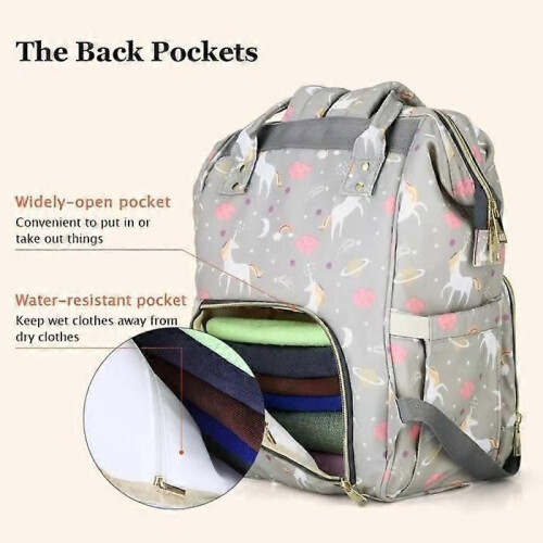 Waterproof Baby Diaper Bag Backpack Large Capacity with Changing Mat, Fixed Handles on Strollers Unisex 1