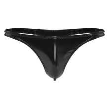 Men's Wetlook Thong Micro Mini Briefs Low Rise T-Back Patent Leather Look Swimwear 3XL Black Metallic Underwear