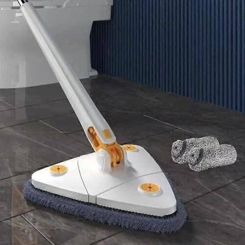 360 Rotating Adjustable Cleaning Mop Telescopic Triangular Mop with Automatic Water Compression White 2