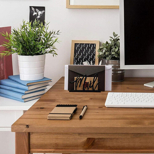 Letter Holder Black Desktop Organizer, Vertical File Rack for Mail, Postcards & Brochures, Tabletop Storage Solution 1