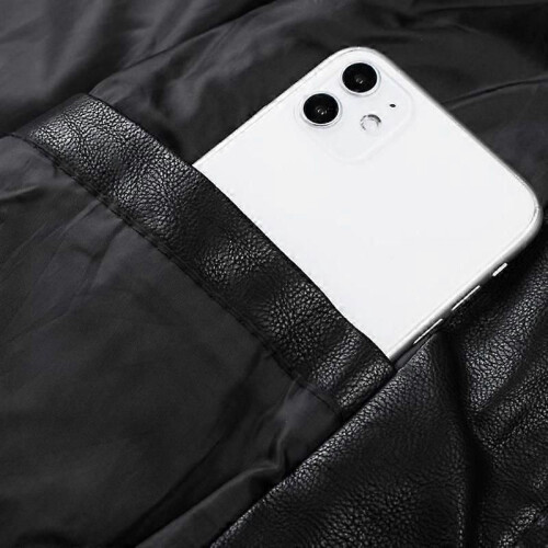 Men's Vintage PU Leather Motorcycle Jacket - Black - Geometric - Regular 1