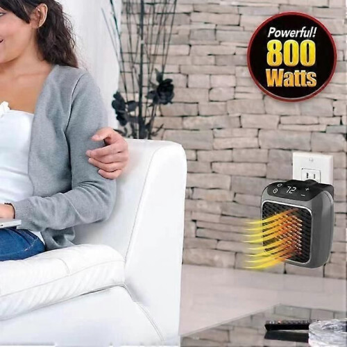 Fan Heater - 800W Mini Ceramic Heater Fan - Grey - LED Display - Remote Control 2