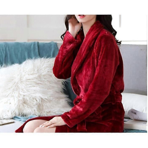 Women's Long Soft and Comfortable Flannel Bathrobe - Red 3 - One Size 2