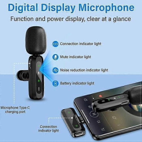 Wireless Lavalier Microphone, TOPESCT for iPhone/Android Phone/Laptop, USB C for Video Recording, Vlogging, 2