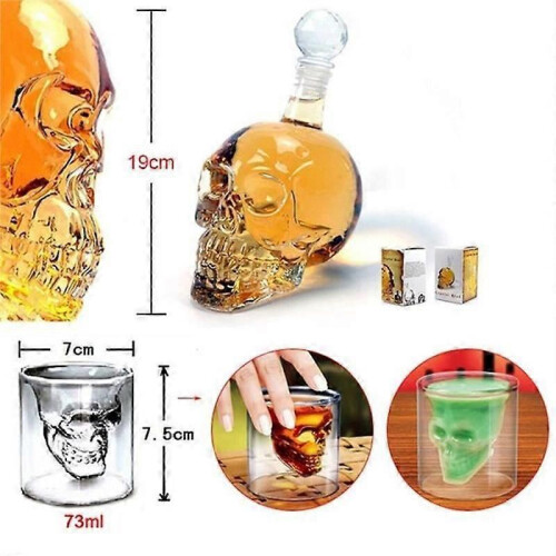 1000ML Empty Skull Glass Alcohol Bottle with 2pcs Glasses 73ML 1