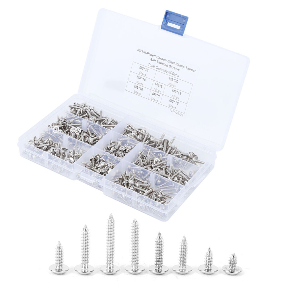 400pcs NickelPlated Carbon Steel Self Tapping