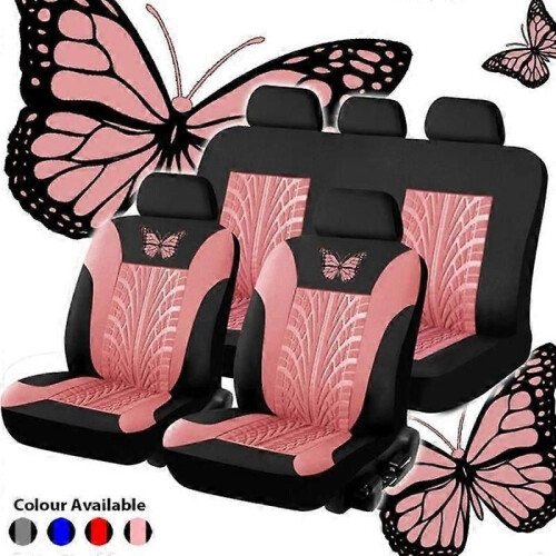 Universal Bilstolsöverdrag Set Butterfly Pattern Bilstolsöverdrag Set c Rosa 9st 2