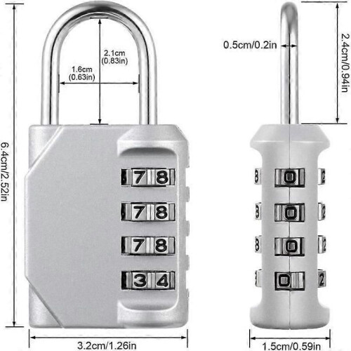 6 Pack 4 Digit Combination Padlocks - With Numerical Code - For External Key - With Hardened Shackle 2