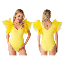 (L, Yellow B) Pregnant Women Elegant Photography Bodysuit Maternity Jumpsuit Bathing Suit Swimwear Swimsuit Pool Party Beach Holiday Costume