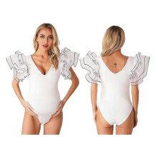 (S, Ivory B) Pregnant Women Elegant Photography Bodysuit Maternity Jumpsuit Bathing Suit Swimwear Swimsuit Pool Party Beach Holiday Costume