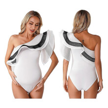 (XL, White C) Pregnant Women Elegant Photography Bodysuit Maternity Jumpsuit Bathing Suit Swimwear Swimsuit Pool Party Beach Holiday Costume