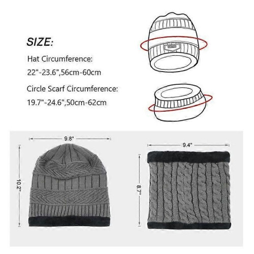Ensemble bonnet et écharpe tricotés chauds pour homme, gris 2