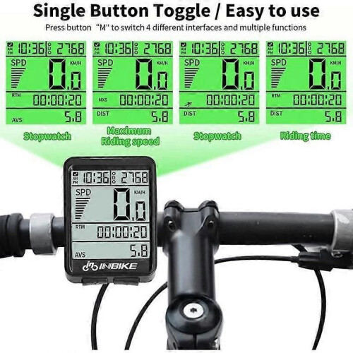 Wireless Bike Computer IP54 Waterproof Bicycle Speedometer Odometer Wireless with Backlit Display and 2
