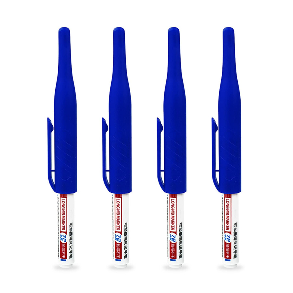 32 Mm Long-Head Marking Pens, Deep Reach Carpenter Ink Markers, Blue Furniture Decoration Markers, 4-Pack 6482260226088