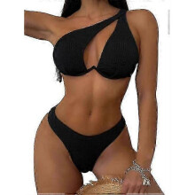 (L)Women's One Shoulder Sexy Bikini Set High Waisted Cutout Swimsuit