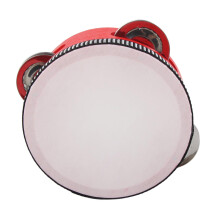 Wooden Tambourine 4 Inch Red, Percussion Bell Drum for Kids and Adults, Ideal for Dance Performances and Music Activities