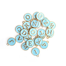 26pcs Sky Blue Alloy English Letter Pendants for Jewelry Making